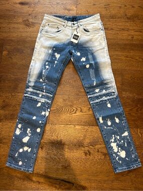 Young & Reckless Men’s Blue and White Distressed Skinny Jeans. NWT!